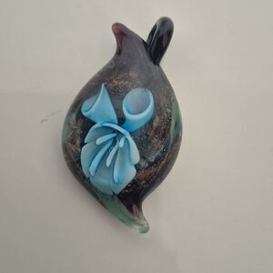 Murano Glass Bird Pendant with Blue Flower